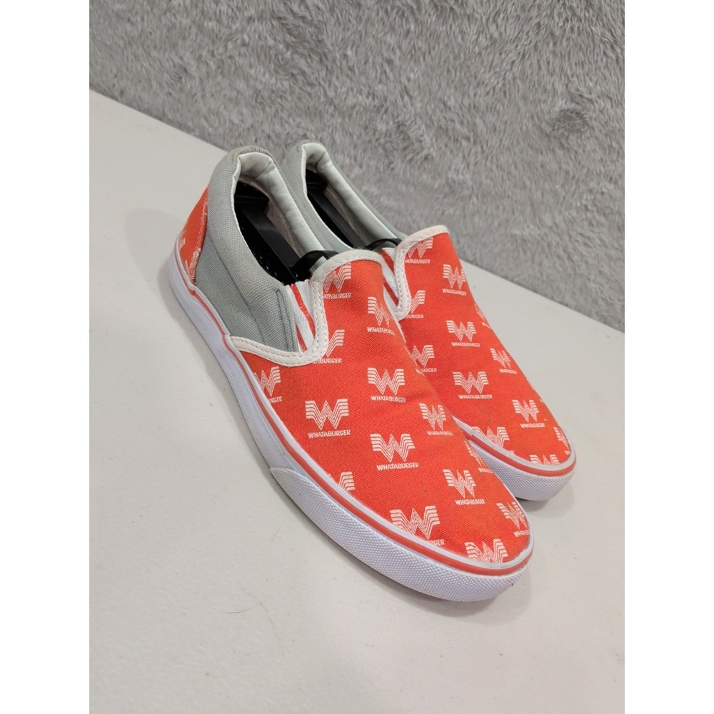 Whataburger Slip On Sneakers Men's Size 7‎ Orange Canvas Fast Food Flying W